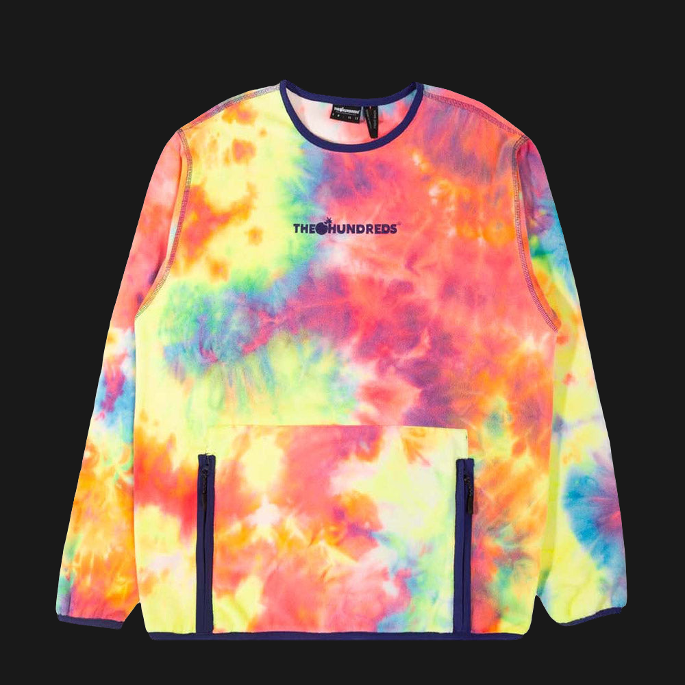 THE HUNDREDS- Coral Tie Dye Fleece Pullover. W/ Zip up kangaroo pocket
